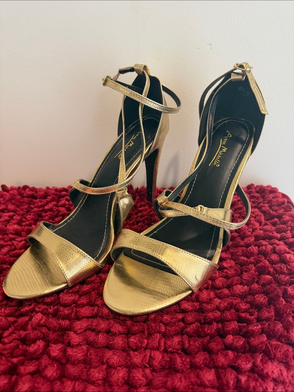 Anne Michelle Gold Strappy High Heel Sandals